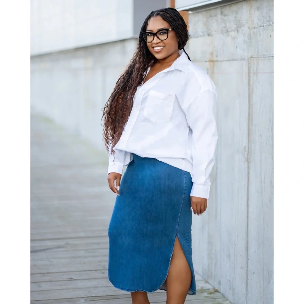 FRANK & EILEEN Donegal Unforgettable Denim Jean Skirt 1977 Medium Wash Grinding - Picture 5 of 17